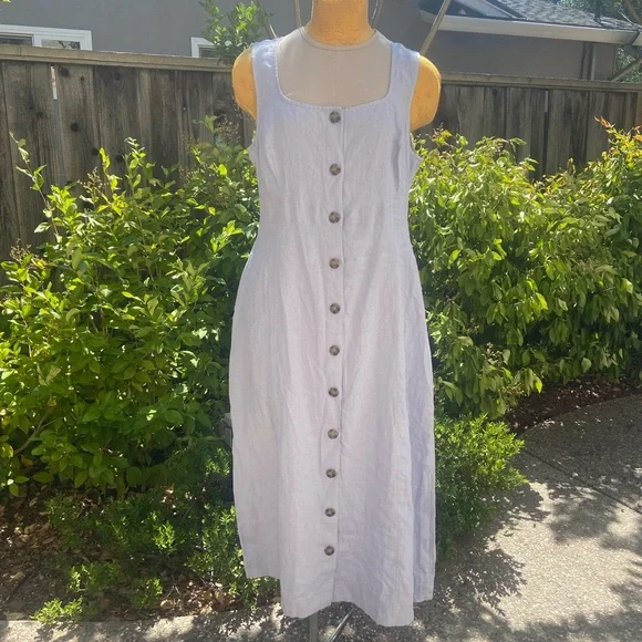 Madewell Button Front Linen MIDI Dress - Picture 4 of 9